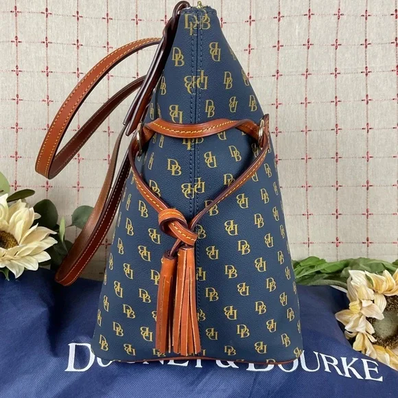 Dooney & Bourke Navy DB Monogram Tassel Executive Tote XL Handbag NG1566 NV New - Picture 5 of 12